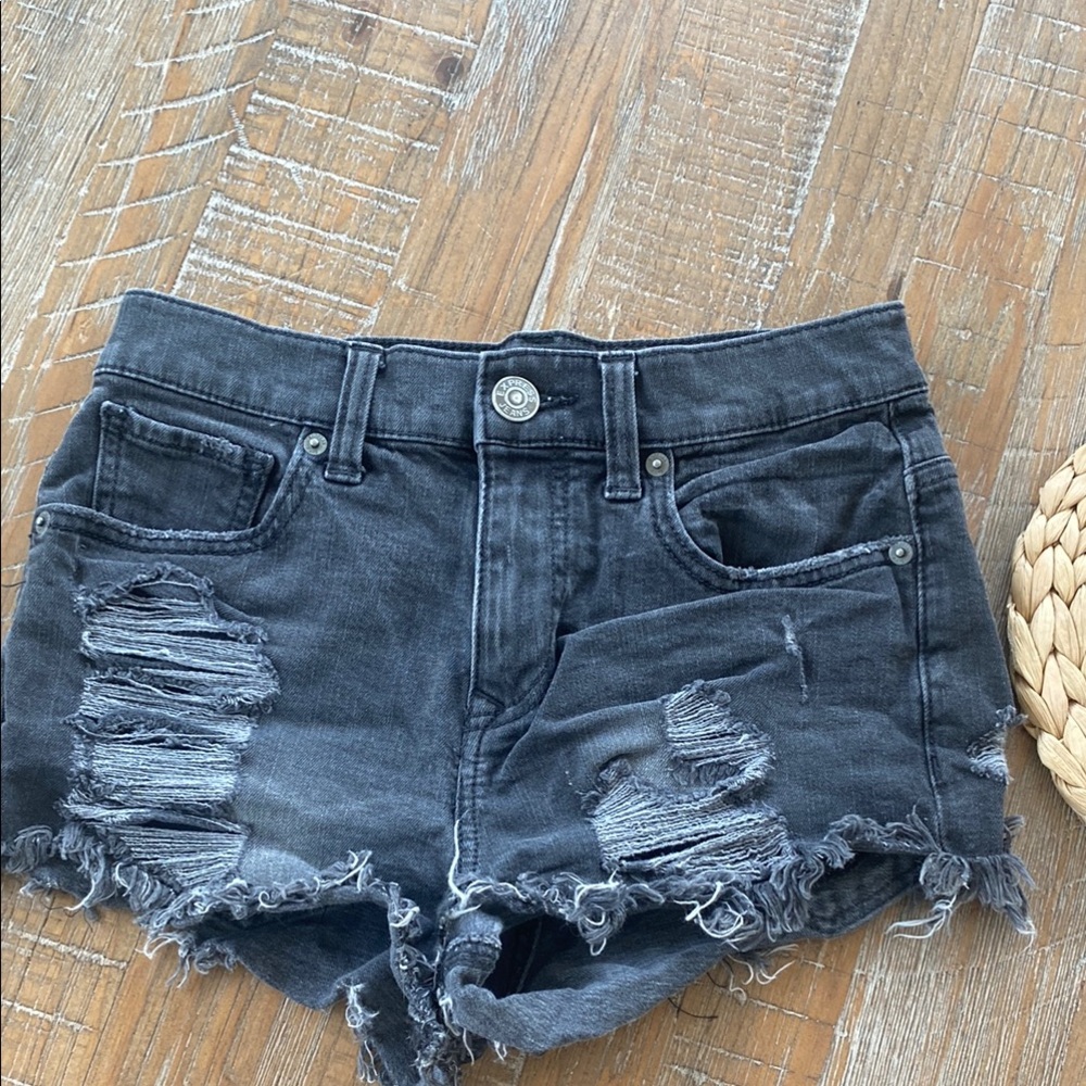 Express Distressed Black Denim Shorts